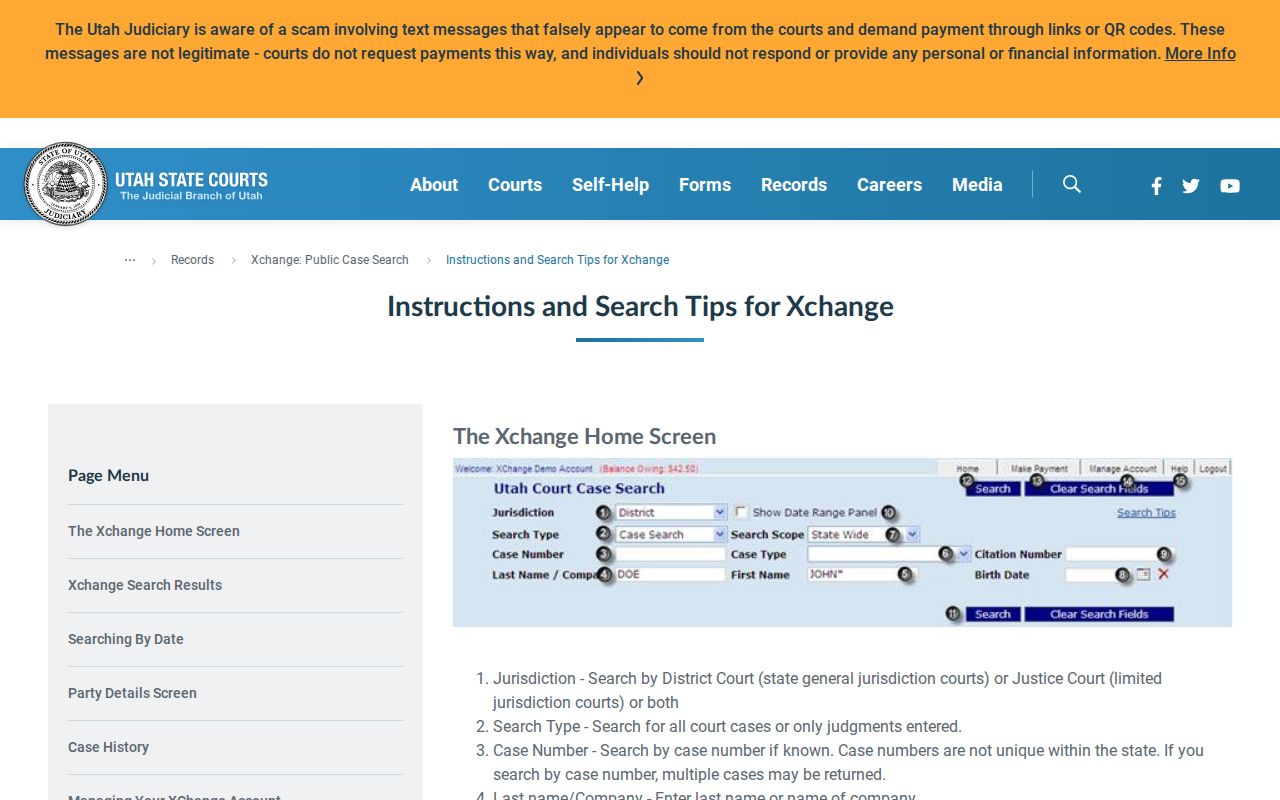 Millard County criminal court case Xchange search controls