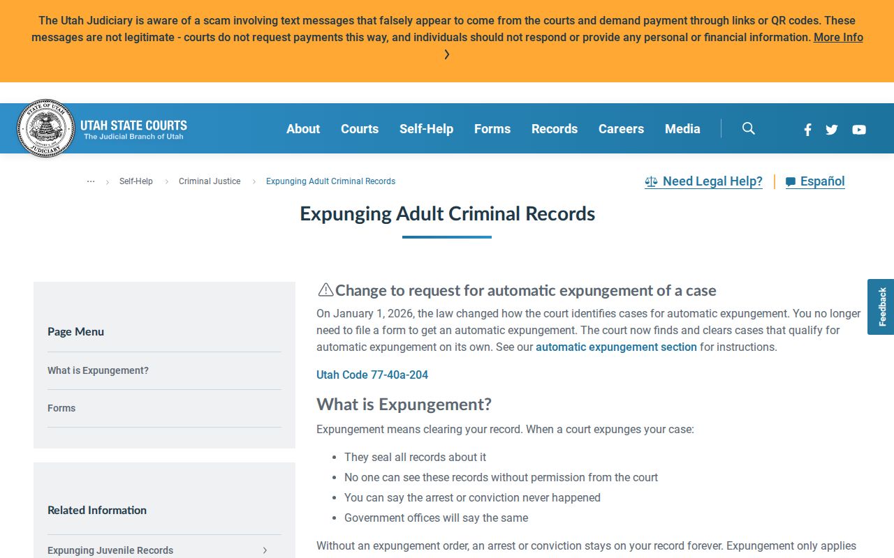 Millard County criminal court case expungement guidance